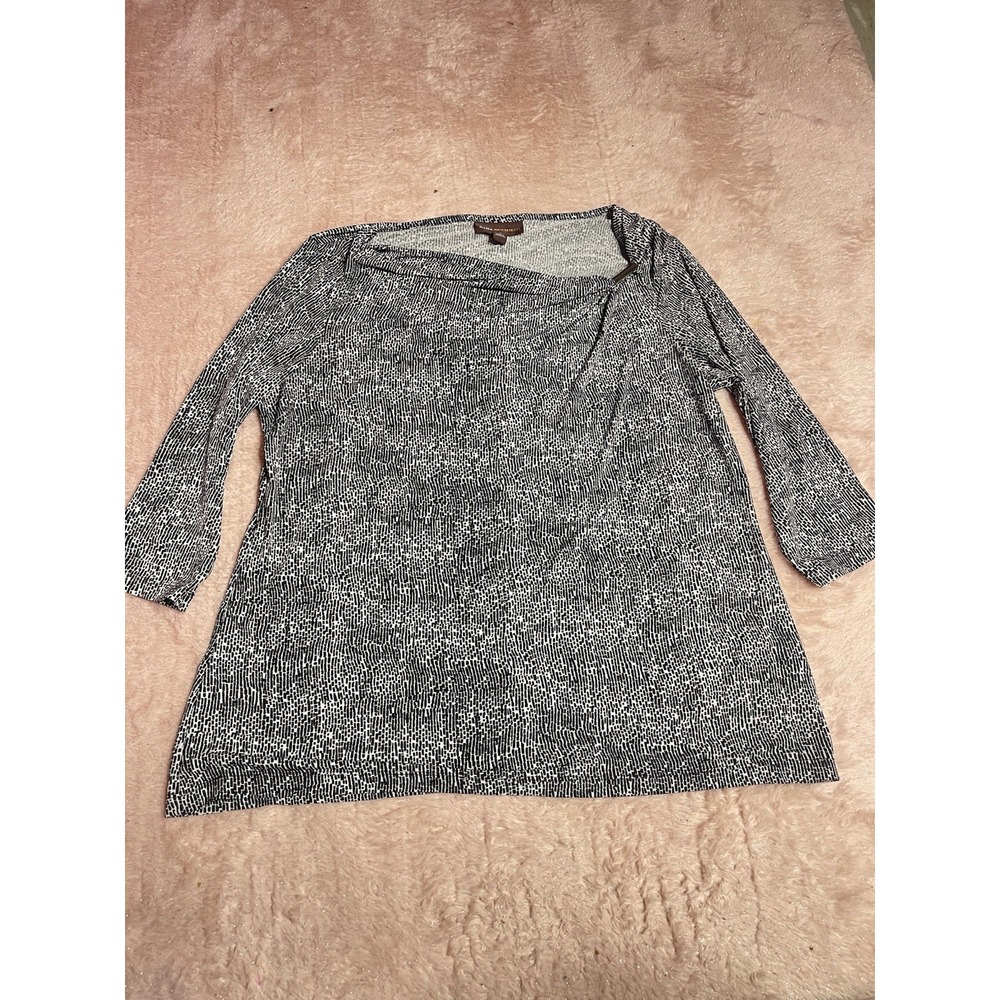 Dana Buchman Women's Gray Black 3/4 Length Sleeve Blouse XL‎ Bin11